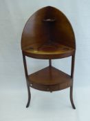 A Victorian Mahogany Corner Wash Stand, with shelf beneath and two vanity drawers with ivory knops.