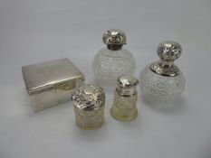 A Quantity of Glass and Silver Topped Vanity Jars, including two scent bottles, silver topped jar,