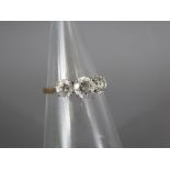 A Vintage 14ct Yellow and White Gold Three Stone CZ Ring, the stone having a heart-form mount,