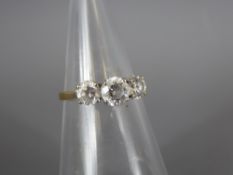 A Vintage 14ct Yellow and White Gold Three Stone CZ Ring, the stone having a heart-form mount,