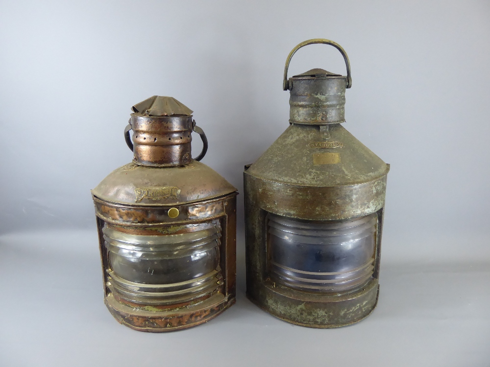 Two Vintage Brass Port & Starboard Nautical Oil Lanterns.