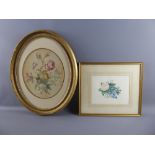 An Oval Antique Floral Silk Embroidery, presented in a gilt-effect frame, approx 30 x 25 cms (io),