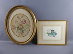 An Oval Antique Floral Silk Embroidery, presented in a gilt-effect frame, approx 30 x 25 cms (io),