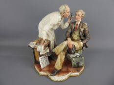 A Capodimonte Porcelain Figural Group, depicting an optician and his patient, approx 30 cms.