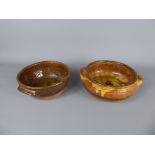 Two Early (1930's) Winchcombe Pottery Earthenware brown-glazed dishes with stumped handles (made