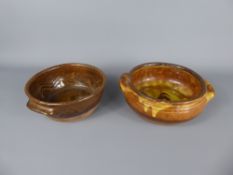 Two Early (1930's) Winchcombe Pottery Earthenware brown-glazed dishes with stumped handles (made