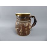 Martin Homer Studio Pottery, Brown Glazed Harvest Jug, depicting hops, flowers and figures in high