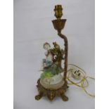 An Antique Continental Figural Gilt Brass Lamp Base, depicting a small boy playing the flute, approx