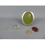 Miscellaneous Items, including Banded Agate & Silver Brooch, Marcasite Bird, Silver Picture Frame