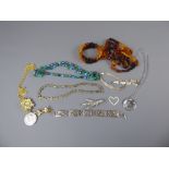 A Quantity of Costume Jewellery, a silver Coronation medal, small selection of silver jewellery.