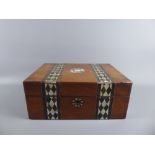 A Rosewood and Mother of Pearl Jewellery or Sewing Box, with top layer of compartments above storage