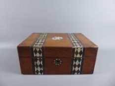 A Rosewood and Mother of Pearl Jewellery or Sewing Box, with top layer of compartments above storage