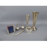 Miscellaneous Silver, including a miniature photo frame, glass and silver topped match holder,