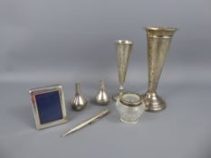 Miscellaneous Silver, including a miniature photo frame, glass and silver topped match holder,