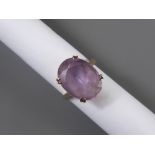A Vintage 9ct Yellow Gold and Amethyst Ring. The amethyst set in a wire basket mount, approx 17 x 12