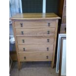 A Cotswold School Oak Chest of Drawers, with five drawers and brass drop handles, approx 77 x 51 x