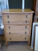 A Cotswold School Oak Chest of Drawers, with five drawers and brass drop handles, approx 77 x 51 x