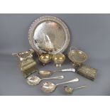 A Quantity of Silver Plate, including a tray, sugar bowl, milk jug, tea caddy, wine strainer,