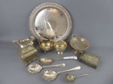 A Quantity of Silver Plate, including a tray, sugar bowl, milk jug, tea caddy, wine strainer,