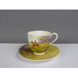 A Royal Worcester Demitasse & Saucer, hand painted with hunting scenes, signed Albert Shuck.