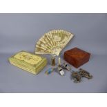 Miscellaneous Items including an antique painted trinket box, bird's eye maple trinket box,