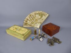 Miscellaneous Items including an antique painted trinket box, bird's eye maple trinket box,