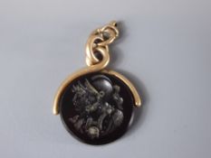 An Antique Roman-Style Deep Red Double Sided Cameo Fob on 9ct mount. The cameo depicting Roman