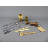 Miscellaneous Items, including brass seed measures, chrome plated seed measure, glove stretcher, a