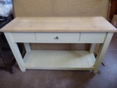 A Contemporary Cream Painted Sideboard, with single short central drawer and lower shelf, approx 122