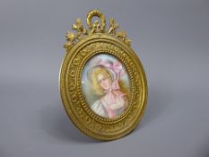 A 19th Century Portrait Miniature, entitled "Miss Ethel", in gilt effect frame, approx 5 x 4.5 cms