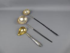 Three Antique Silver and Silver Plated Ladles, marks rubbed, two with turned handles one with silver