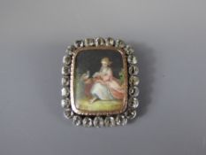 An Antique Hand-Painted White Stone Yellow Gold and Silver Portrait Memorial Miniature, the portrait