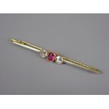 An Antique 18ct Yellow Gold Old Rose-Cut Diamond and Pink Stone Brooch.