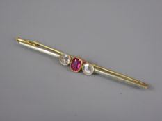 An Antique 18ct Yellow Gold Old Rose-Cut Diamond and Pink Stone Brooch.