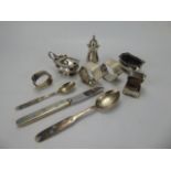 Miscellaneous Silver including a Danish Christening Set, together with two napkin rings and silver