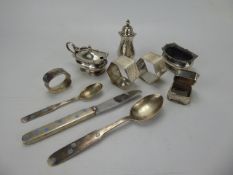 Miscellaneous Silver including a Danish Christening Set, together with two napkin rings and silver