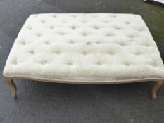 A Large OKA Footstool, approx 142 x 40 cms, grey/green velveteen upholstery.
