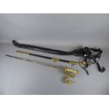 A Naval Officers Dress Sword and Scabbard, dated 1966, the sword features a gold-plated brass