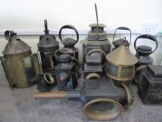 A Box of Miscellaneous Antique and Vintage Railway and carriage lamps, approx 21