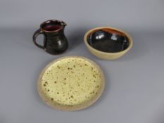 Three Winchcombe Pottery Earthenware Items, including a black jug, approx 9.5 cms high (potter