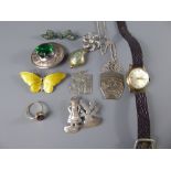 Miscellaneous Items of Jewellery, including a gold and amethyst ring, two silver pendants, one on