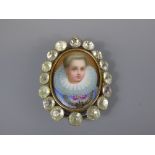 An Antique White Stone Hand Painted Portrait Pendant