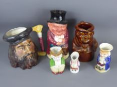 A Collection of Six Vintage Toby Jugs, the largest 24 cms and smallest 9 cms.