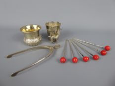 Miscellaneous Silver, including 'Wishbone' sugar nips, Argentinean silver beaker with applied