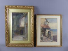 Late Victorian Watercolour, entitled 'Interior of a Church', signed lower left Janet