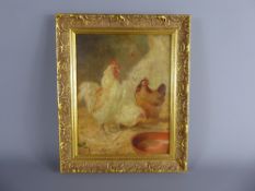 A 19th Century Oil on Canvas, depicting Cockerel and Chickens, approx 24.5 x 19 cms, signed lower