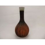 R. Higgs Studio Pottery, brown glazed bottle vase, with incised decoration, approx 30 cms,