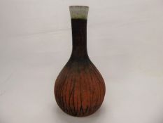 R. Higgs Studio Pottery, brown glazed bottle vase, with incised decoration, approx 30 cms,