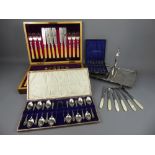 Miscellaneous Silver Plate, including a boxed set of silver collared fish knives and forks, boxed
