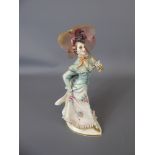 A Fine Vintage Porcelain Capo di Monte Figurine depicting a lady promenading, approx 17.5 cms.